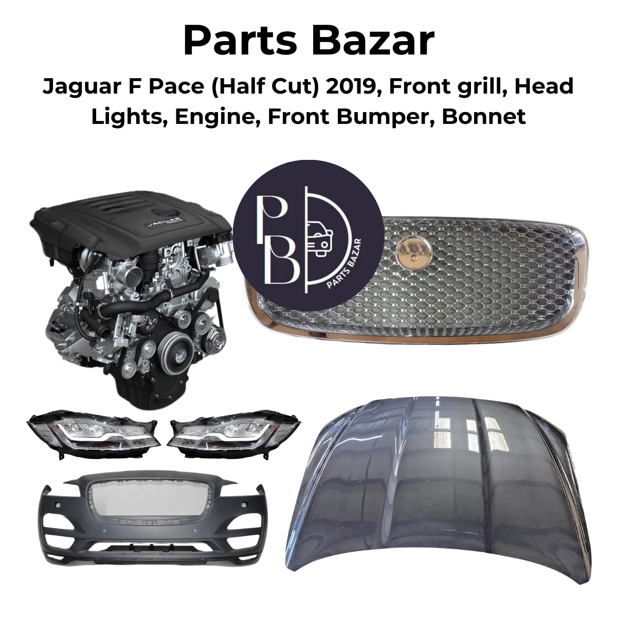 Jaguar F Pace Half Cut 2019, Front Grill, Headlights, Engine, Front Bumper, Bonnet