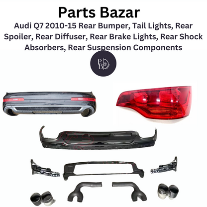 Audi Q7 2010-15 Rear Cut, Rear Bumper, Tail Lights, Rear Spoiler, Rear Diffuser, Rear Brake Lights, Rear Shock Absorbers, Rear Suspension Components