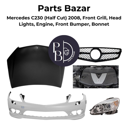 Mercedes C230 Half Cut 2008, Front Grill, Headlights, Engine, Front Bumper, Bonnet