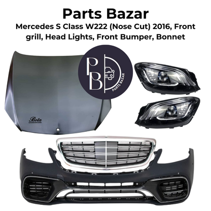 Mercedes S Class W222 Nose Cut 2016, Headlights, Front Grill, Front Bumper, Bonnet