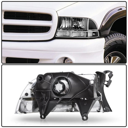 1997-2004 Dodge Dakota & 1998-2003 Durango Black Clear Headlight Assembly Pair