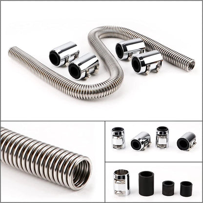 Universal 48" Stainless Steel Radiator Flexible Coolant Water Hose Caps Kit