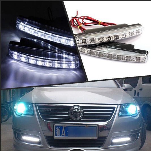 Pair Car Daytime Running Light (DRL) – 8 LED Euro Fog Lamp Day Lights